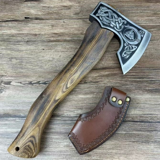 WorldNorse Geätzte nordische Symbole, handgefertigte Wikinger-Streitaxt