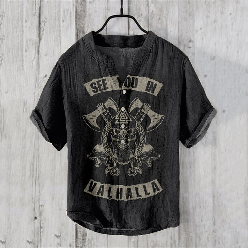 WorldNorse See You Valhalla Totenkopf Freizeithemd - Khaki Schwarz - US/UK/AU50，EU60 (5XL) - image 3