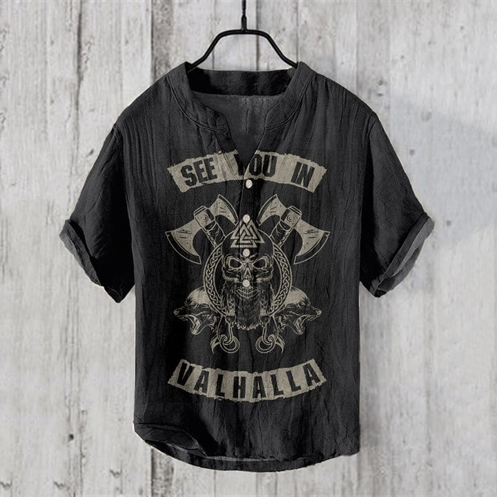 WorldNorse See You Valhalla Totenkopf Freizeithemd - Khaki Schwarz - US/UK/AU50，EU60 (5XL) - image 3