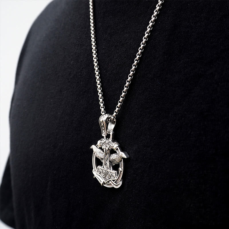 WorldNorse 925 Sterling Silber Mjölnir Huginn and Muninn Halskette