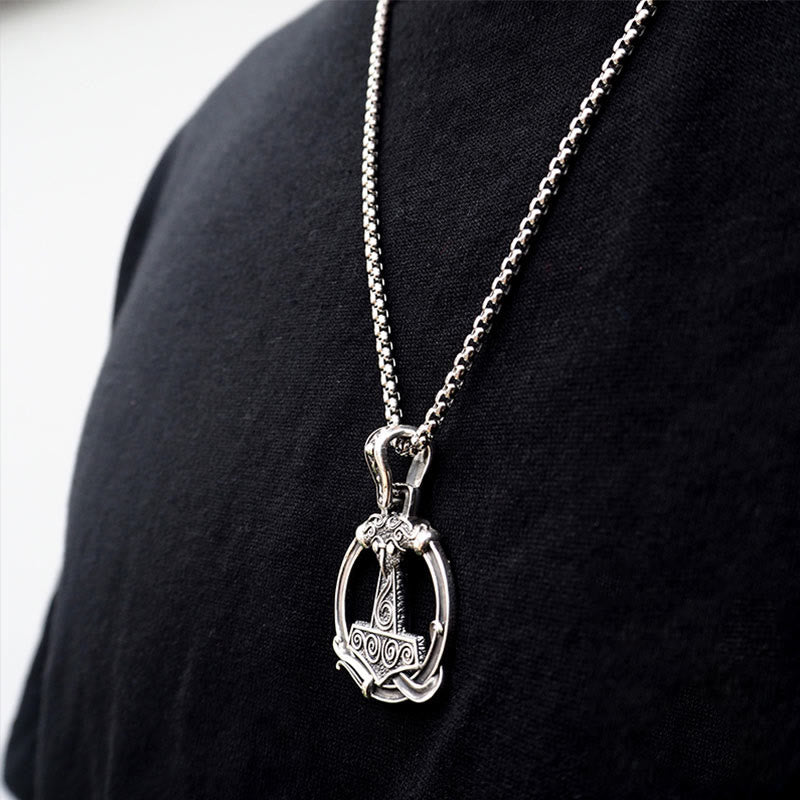 WorldNorse 925 Sterling Silber Mjölnir Huginn and Muninn Halskette