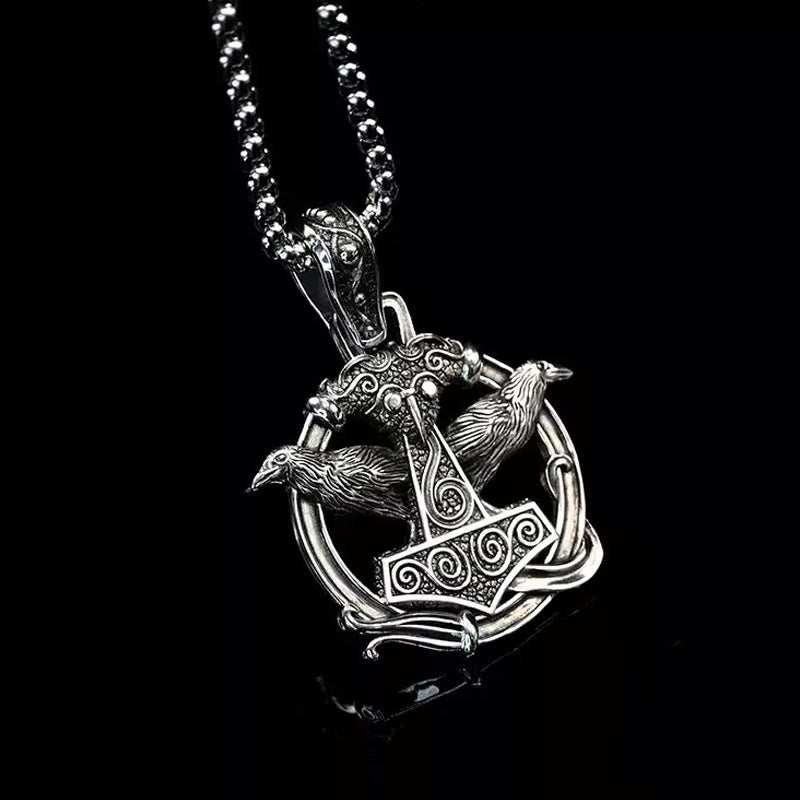 WorldNorse 925 Sterling Silber Mjölnir Huginn and Muninn Halskette