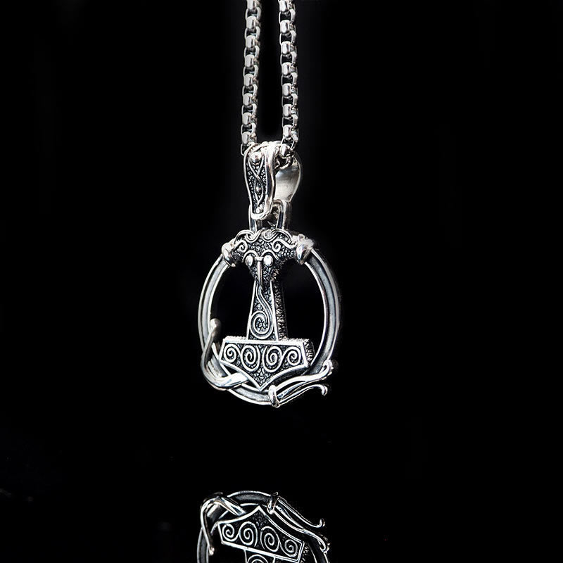 WorldNorse 925 Sterling Silber Mjölnir Huginn and Muninn Halskette