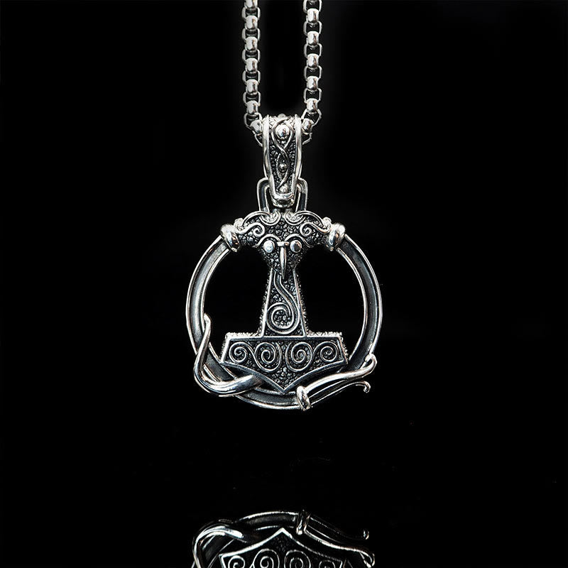 WorldNorse 925 Sterling Silber Mjölnir Huginn and Muninn Halskette