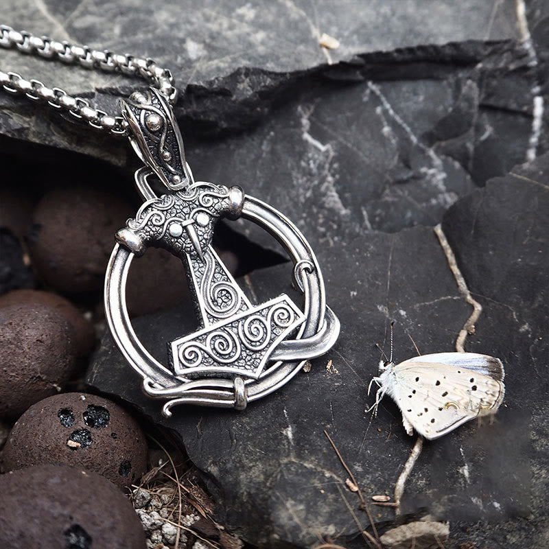 WorldNorse 925 Sterling Silber Mjölnir Huginn and Muninn Halskette