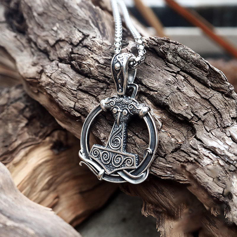 WorldNorse 925 Sterling Silber Mjölnir Huginn and Muninn Halskette