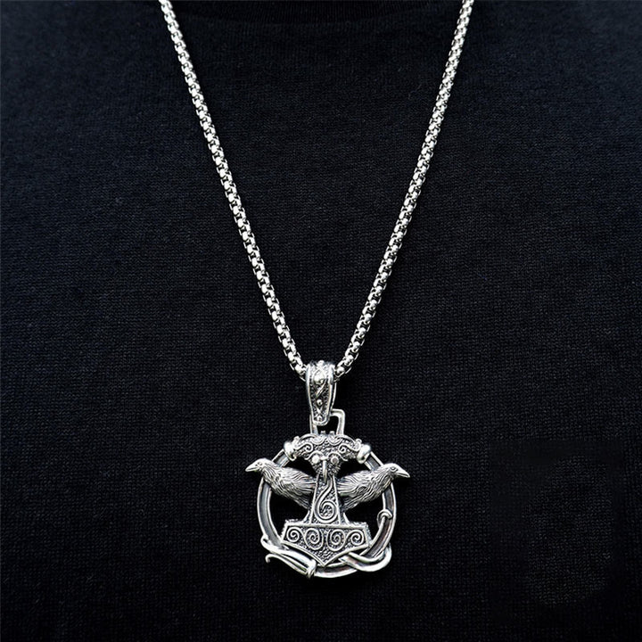 WorldNorse 925 Sterling Silber Mjölnir Huginn and Muninn Halskette