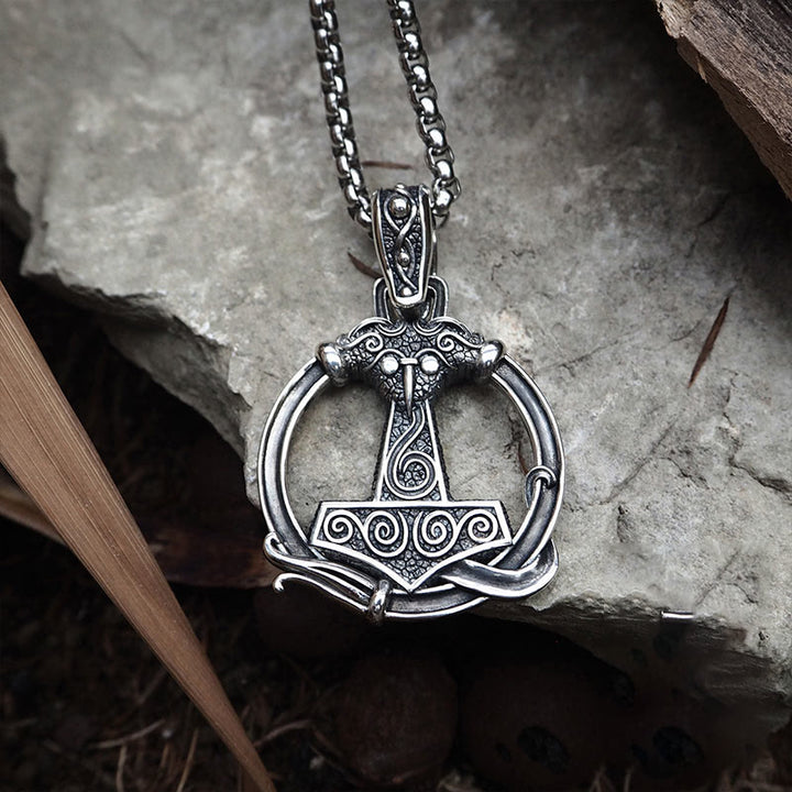 WorldNorse 925 Sterling Silber Mjölnir Huginn and Muninn Halskette