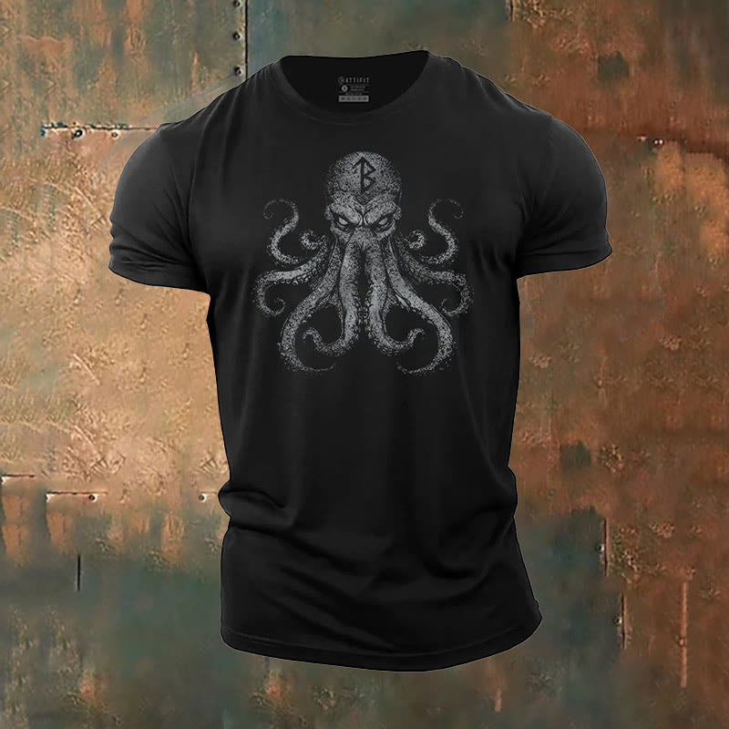 WorldNorse Mystic T-Shirt mit Rune und Oktopus-Print
