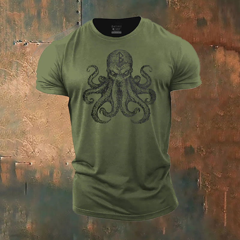 WorldNorse Mystic T-Shirt mit Rune und Oktopus-Print