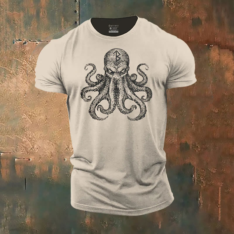 WorldNorse Mystic T-Shirt mit Rune und Oktopus-Print - Cremefarben - US/UK/AU50, EU60 (5XL) - image 4