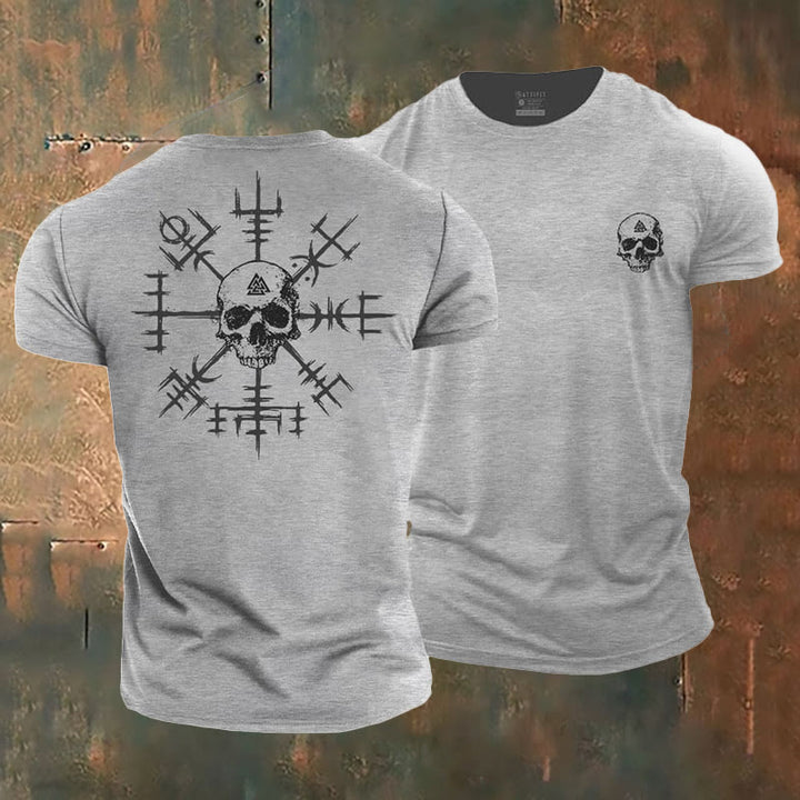 WorldNorse Vegvisir Totenkopf Design T-Shirt - Grau - US/UK/AU50, EU60 (5XL) - image 0