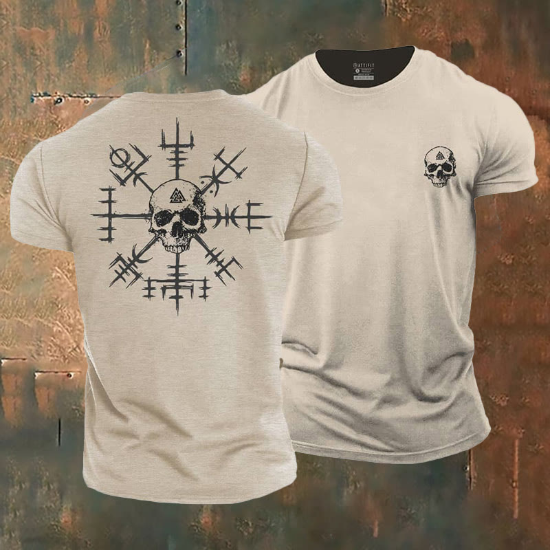 WorldNorse Vegvisir Totenkopf Design T-Shirt - Cremefarben - US/UK/AU50, EU60 (5XL) - image 2