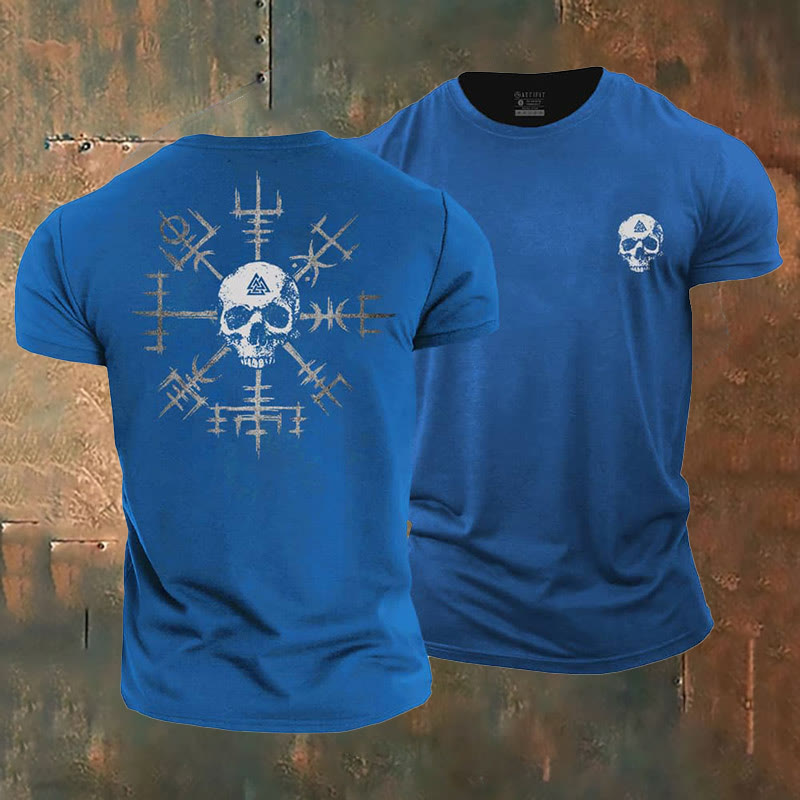 WorldNorse Vegvisir Totenkopf Design T-Shirt - Blau - US/UK/AU50, EU60 (5XL) - image 3