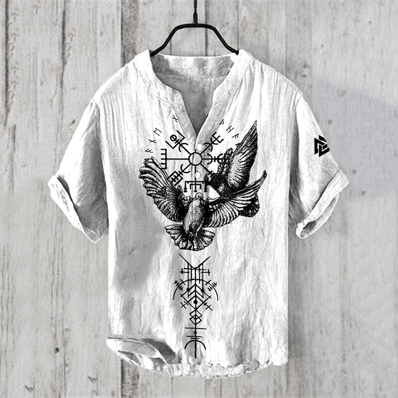 WorldNorse Vegvisir Raven Valknut Rune Freizeithemd - US/UK/AU50, EU60 (5XL) - image 0