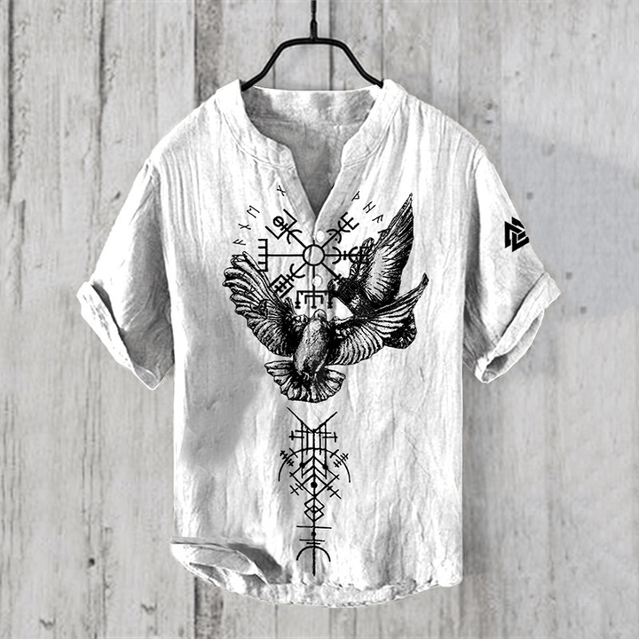 WorldNorse Vegvisir Raven Valknut Rune Freizeithemd - US/UK/AU50, EU60 (5XL) - image 0