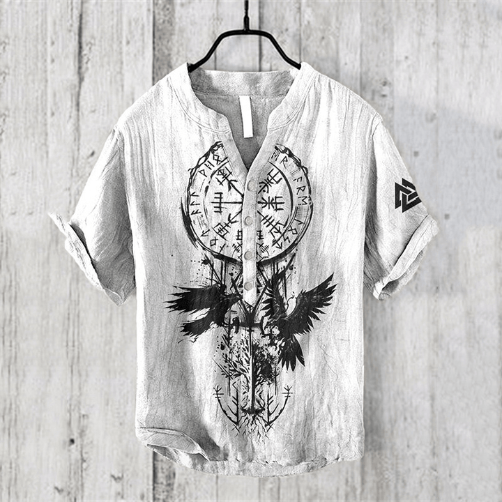 WorldNorse Yggdrasil Vegvisir Valknut Raven Freizeithemd - US/UK/AU50, EU60 (5XL) - image 0