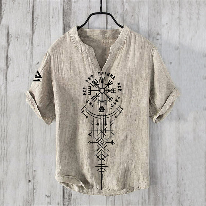 WorldNorse Valknut Vegvisir Rune Leinen Freizeithemd - US/UK/AU50, EU60 (5XL) - image 0