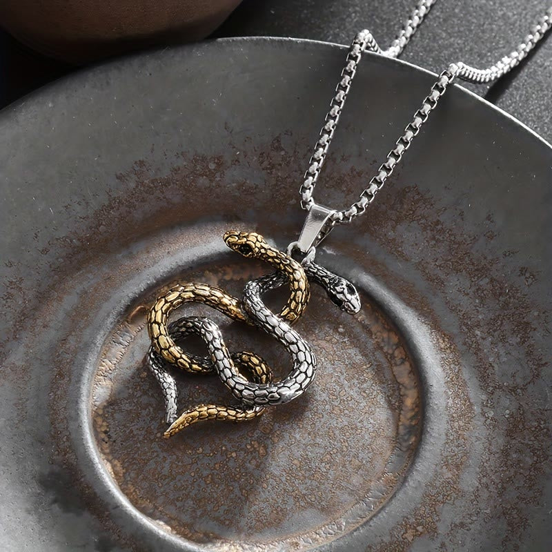 WorldNorse Zweifarbige Halskette mit verschlungenem Schlangenamulett - image 2