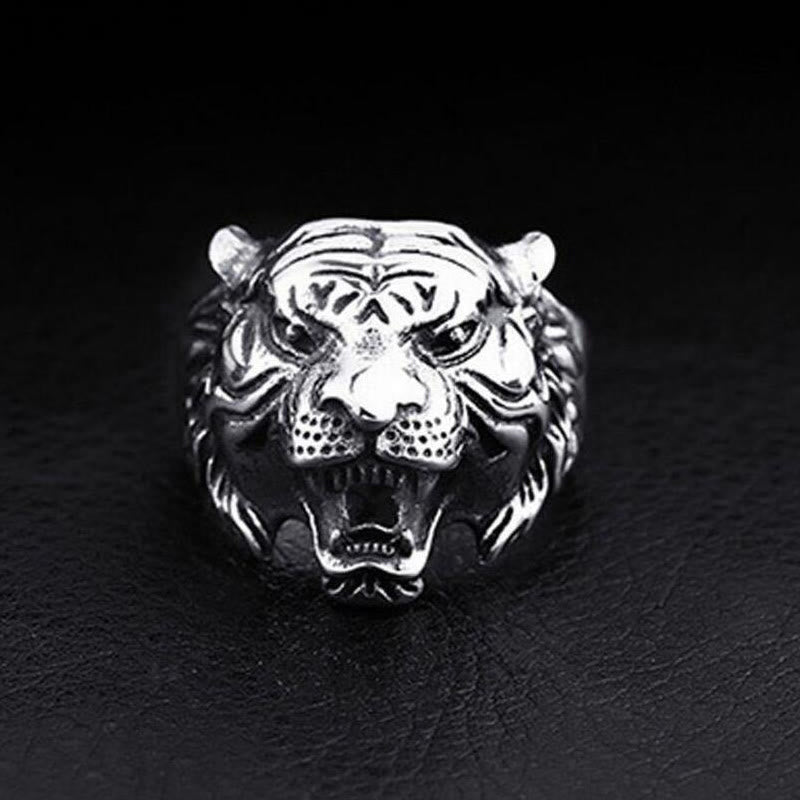 WorldNorse Retro Tigerkopf verstellbarer Ring