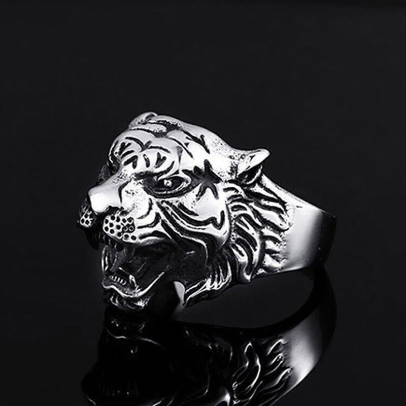 WorldNorse Retro Tigerkopf verstellbarer Ring