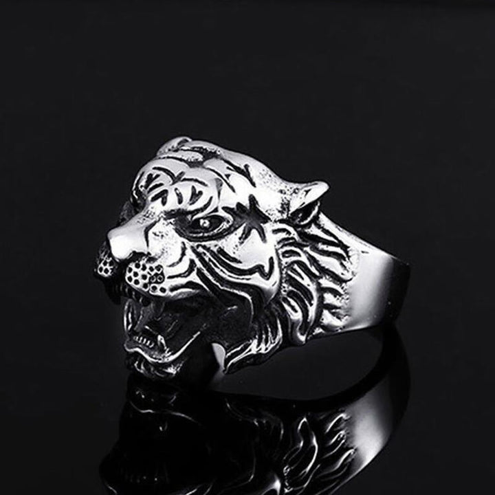 WorldNorse Retro Tigerkopf verstellbarer Ring