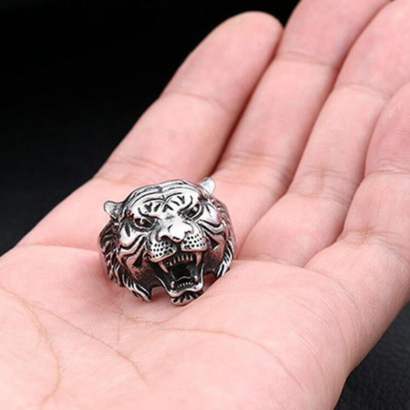 WorldNorse Retro Tigerkopf verstellbarer Ring
