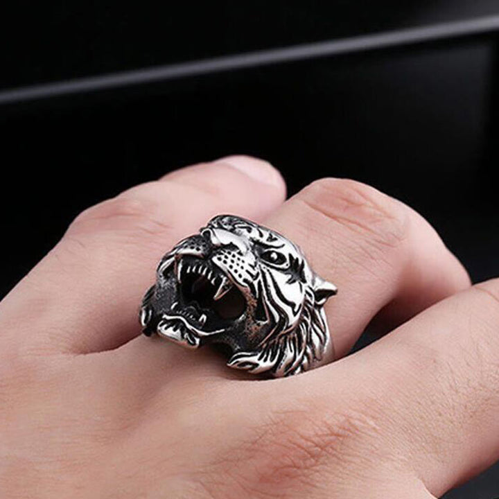 WorldNorse Retro Tigerkopf verstellbarer Ring