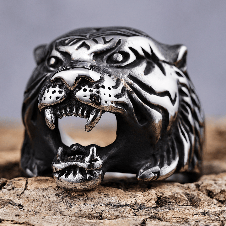 WorldNorse Retro Tigerkopf verstellbarer Ring
