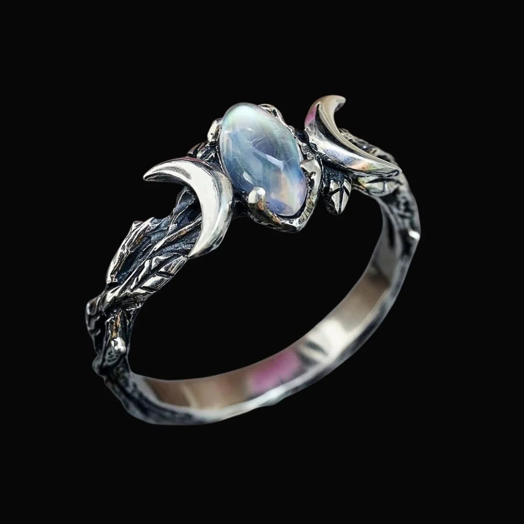 WorldNorse Mondstein-Halbmond-Zwillingsmondring - 62mm - image 0