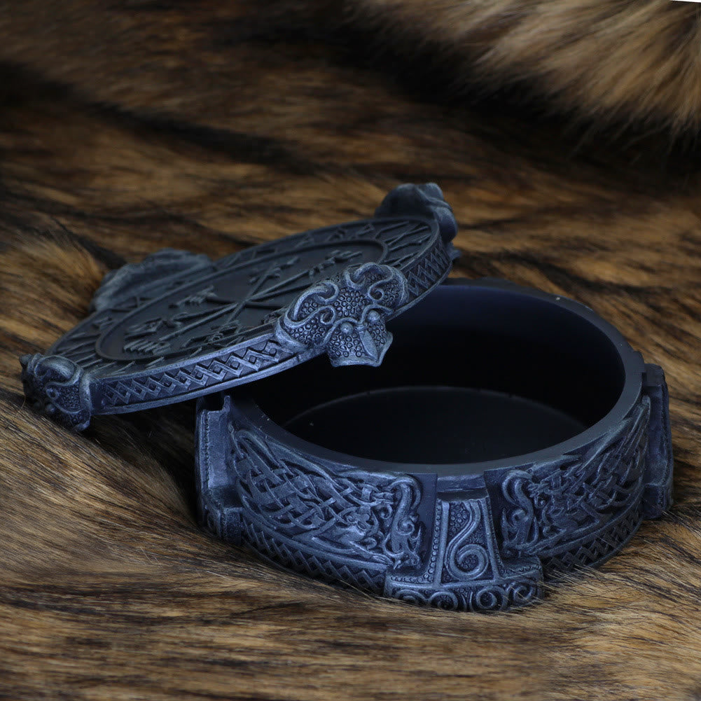 WorldNorse Handgefertigte Schmuckschatulle mit Rune Mjölnir