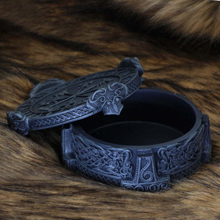 WorldNorse Handgefertigte Schmuckschatulle mit Rune Mjölnir