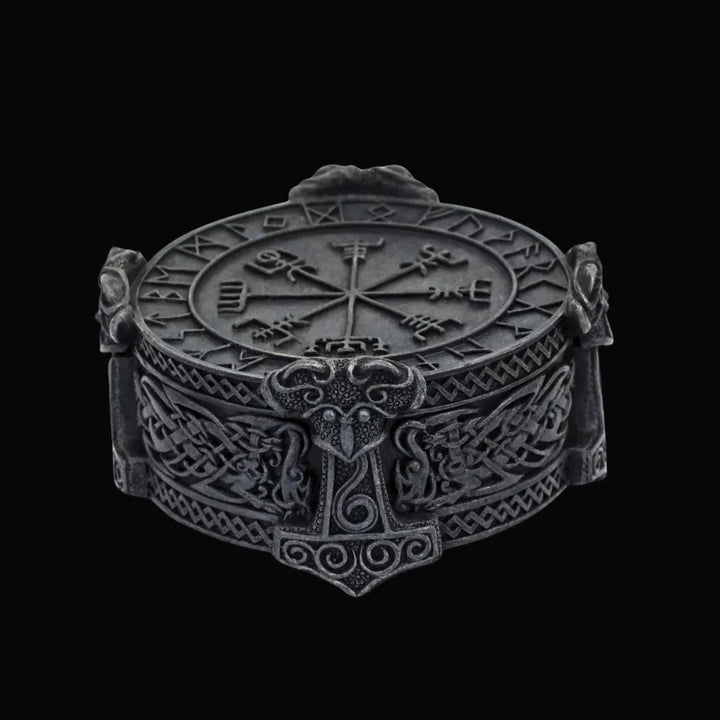 WorldNorse Handgefertigte Schmuckschatulle mit Rune Mjölnir