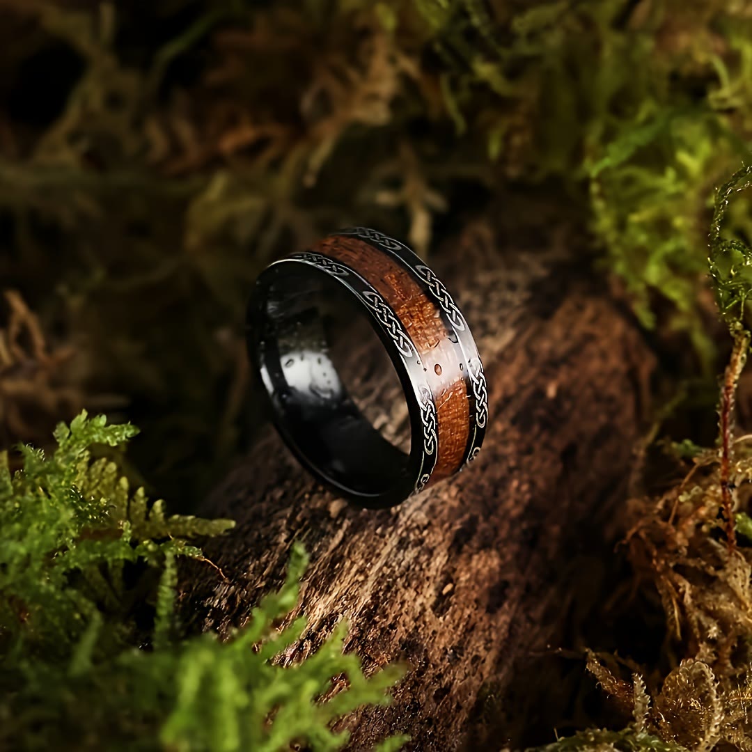 WorldNorse Ring mit Keltischer Knoten und Holzeinlage - image 3