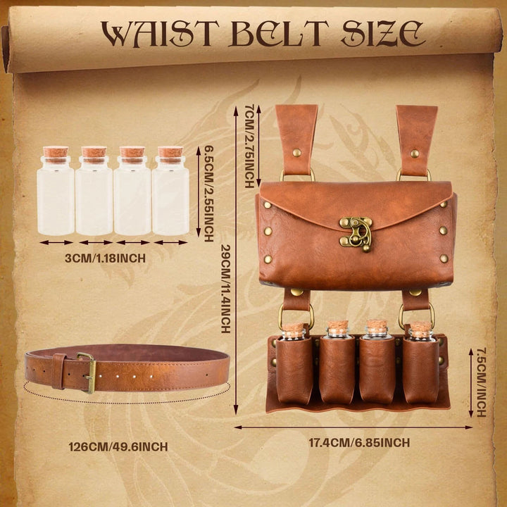 WorldNorse Mittelalterliche Gürteltasche mit 4 Korkflaschen und Zaubertrank
