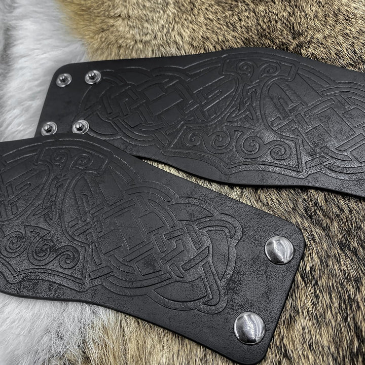 WorldNorse Armschienen mit Nordischer Drache Mjölnir und Vegvisir -Manschette