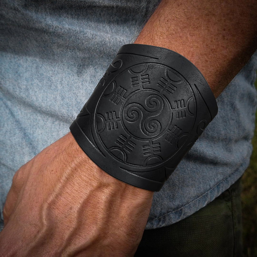 WorldNorse Armschienen mit Nordischer Drache Mjölnir und Vegvisir -Manschette