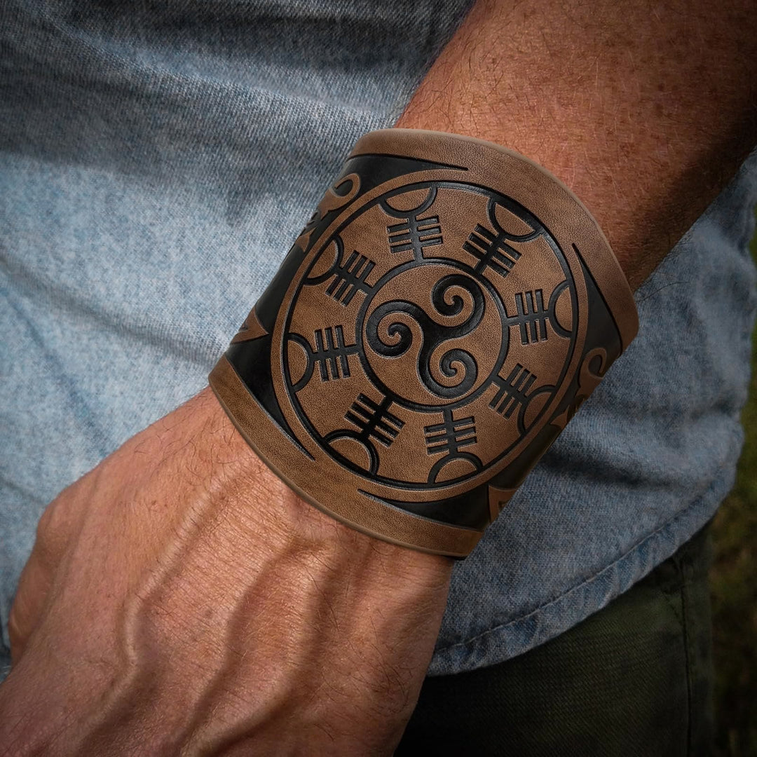 WorldNorse Armschienen mit Nordischer Drache Mjölnir und Vegvisir -Manschette