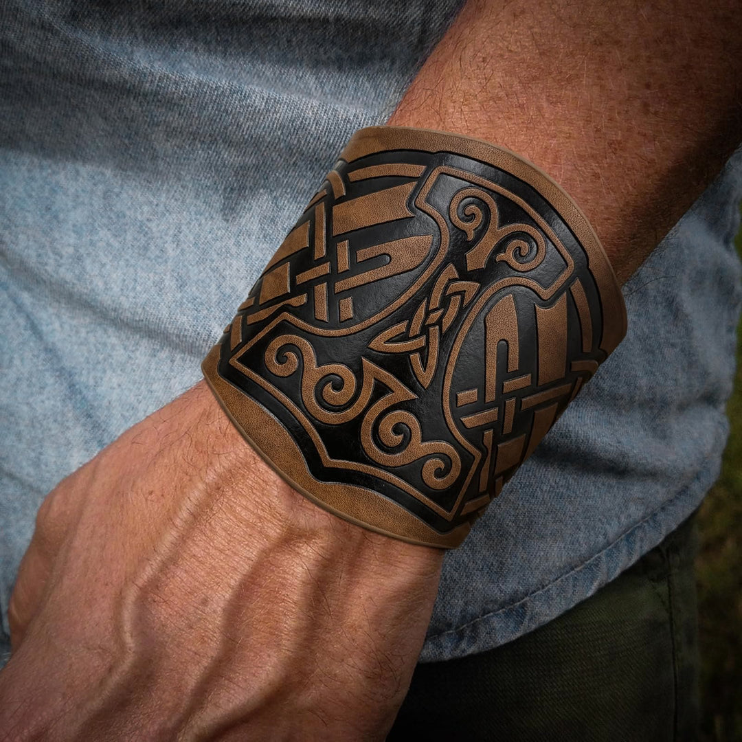 WorldNorse Armschienen mit Nordischer Drache Mjölnir und Vegvisir -Manschette