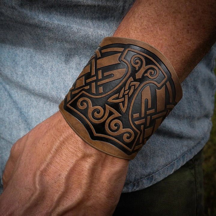 WorldNorse Armschienen mit Nordischer Drache Mjölnir und Vegvisir -Manschette