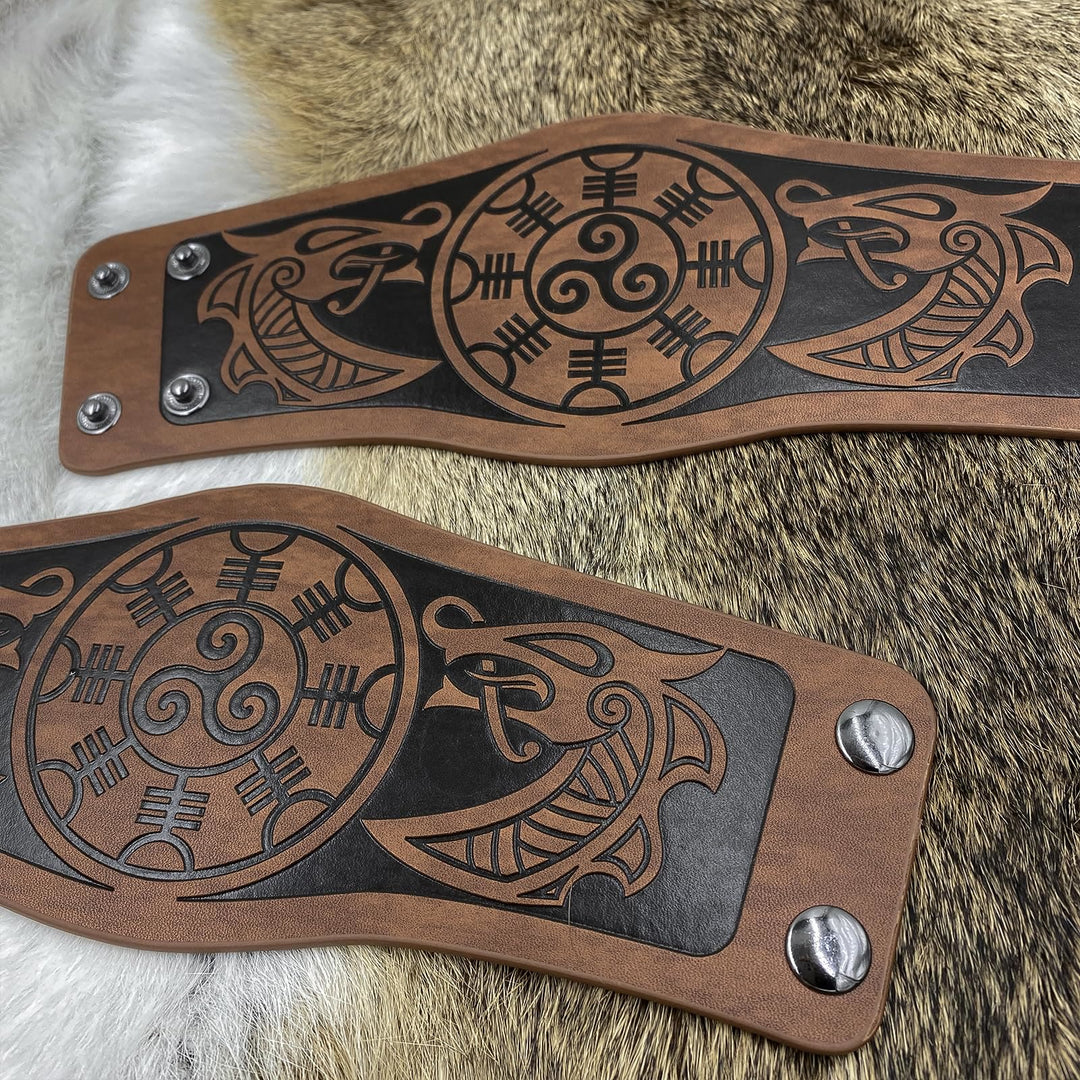 WorldNorse Armschienen mit Nordischer Drache Mjölnir und Vegvisir -Manschette