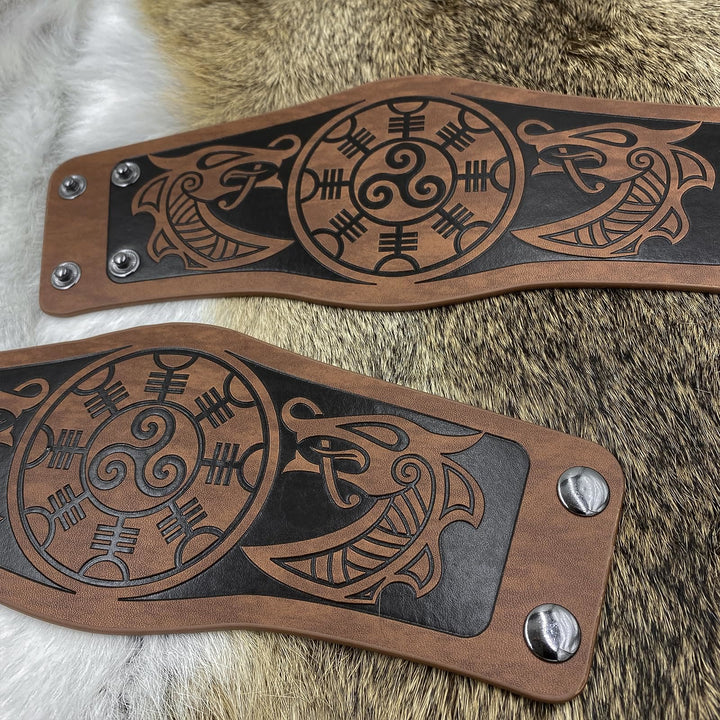 WorldNorse Armschienen mit Nordischer Drache Mjölnir und Vegvisir -Manschette