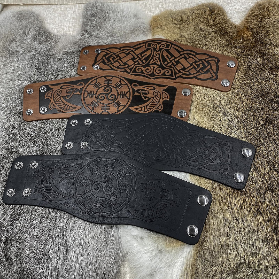 WorldNorse Armschienen mit Nordischer Drache Mjölnir und Vegvisir -Manschette