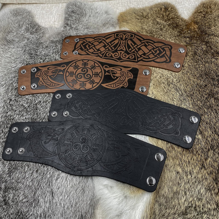WorldNorse Armschienen mit Nordischer Drache Mjölnir und Vegvisir -Manschette