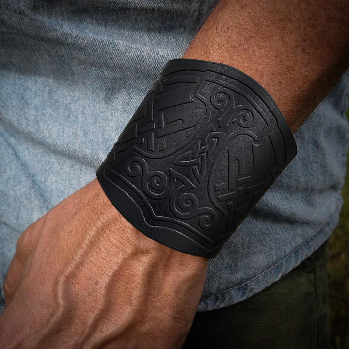 WorldNorse Armschienen mit Nordischer Drache Mjölnir und Vegvisir -Manschette