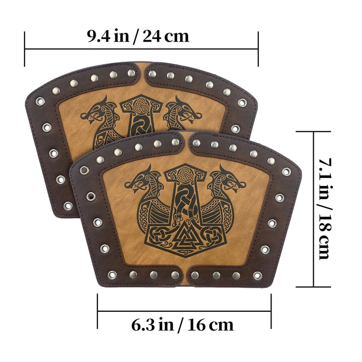 WorldNorse Mittelalterliche Armschienen aus Leder Mjölnir Valknut