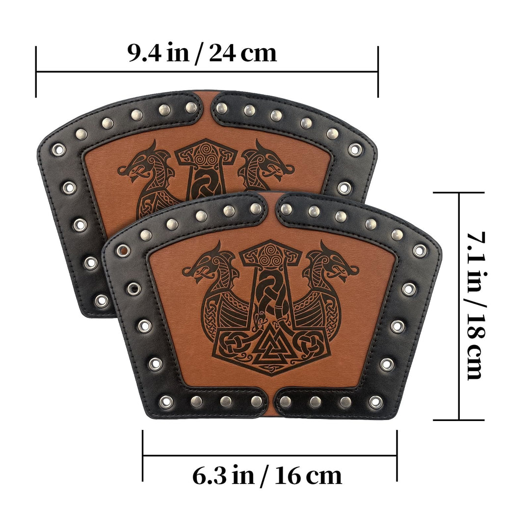 WorldNorse Mittelalterliche Armschienen aus Leder Mjölnir Valknut