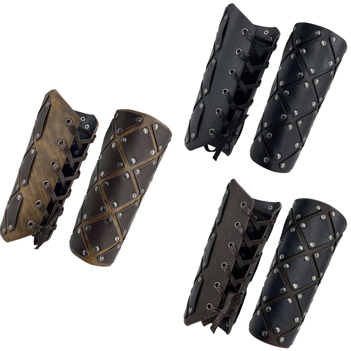 WorldNorse Mittelalterliche Punk-Handgelenksschützer mit Nieten und Schnürung