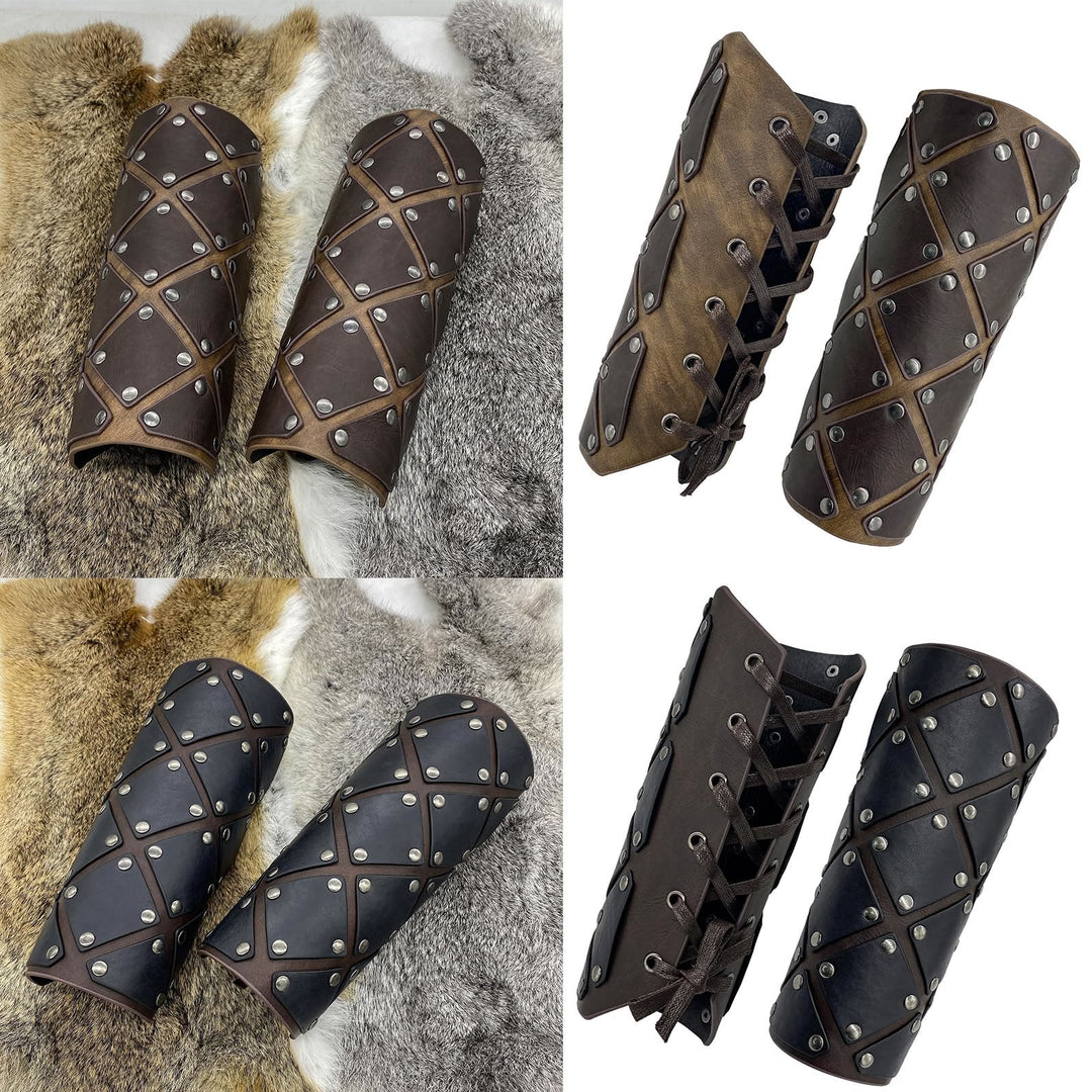 WorldNorse Mittelalterliche Punk-Handgelenksschützer mit Nieten und Schnürung