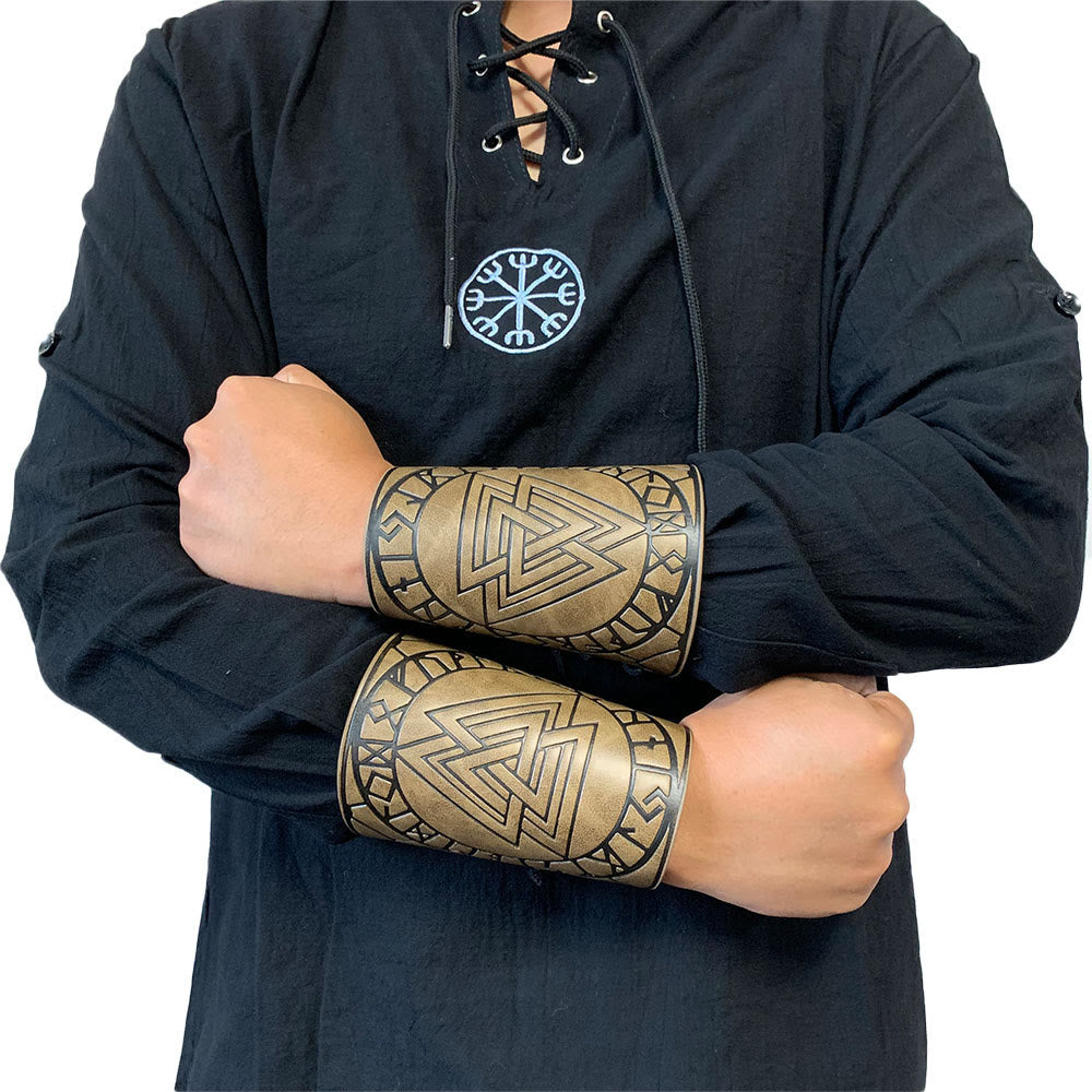 WorldNorse Nordisches Amulett Valknut Wikinger Lederarmschienen